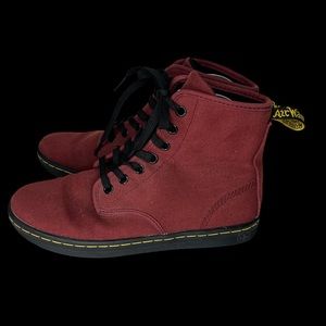 Doc Martens Women’s Shoreditch Burgundy Red Canvas Fabric Combat Boots Size 6